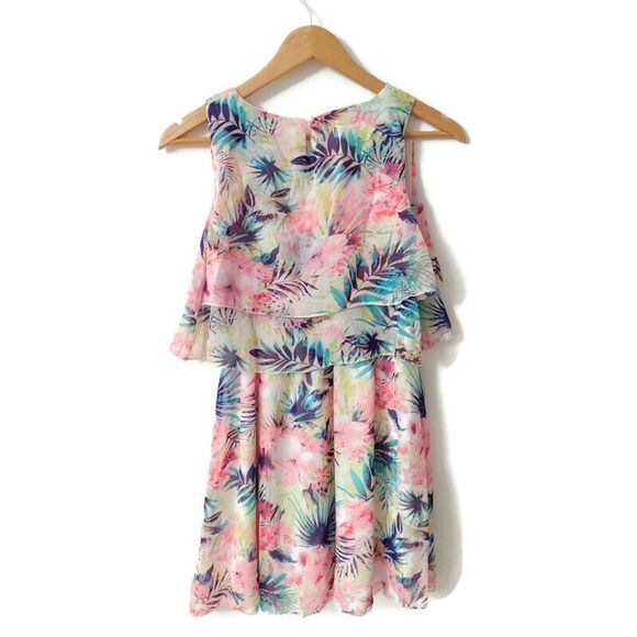 Tropical Floral Overlay Mini Dres Size Small - Picture 3 of 4